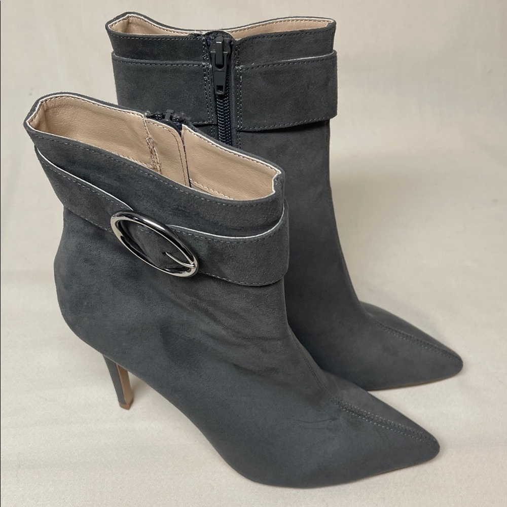 Forever 21 Faux Suede Charcoal Heeled Boots